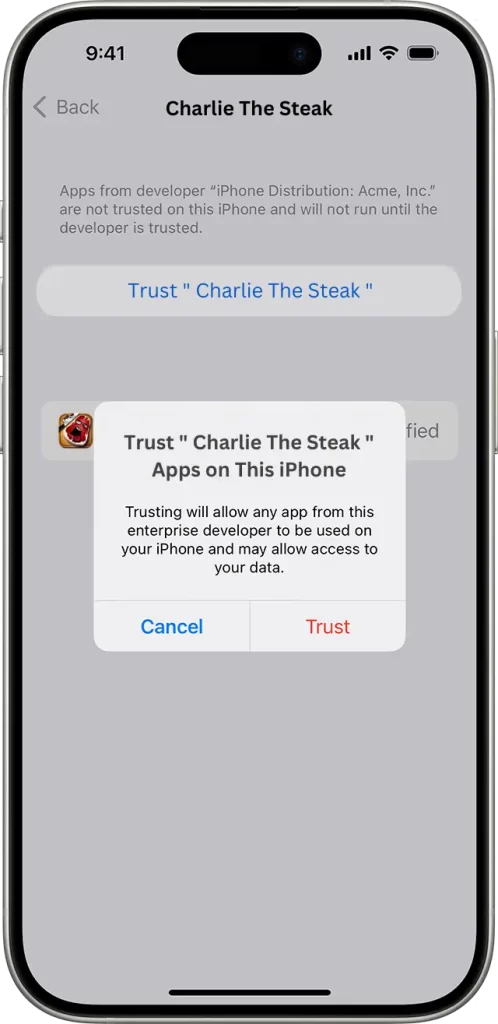 steps to install charlie steak app on ipad